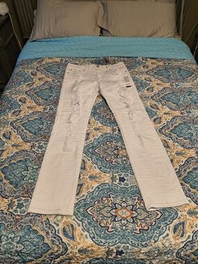 White Distressed Straight-Leg Jeans